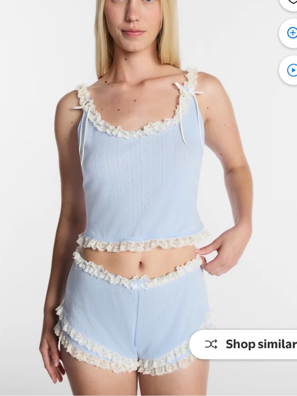 New Kacey Lee Cami Boy Short Coquette Sleepwear Blue Lace Medium Lounge Bow Cute - Picture 7 of 17